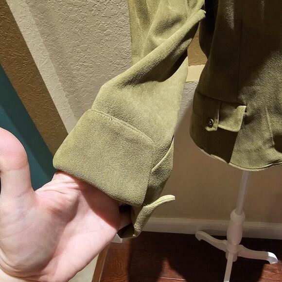 Studio 1 S14 Olive Green Faux Suede Blazer Minimalist Classic 90's Retro Vintage - Picture 8 of 12